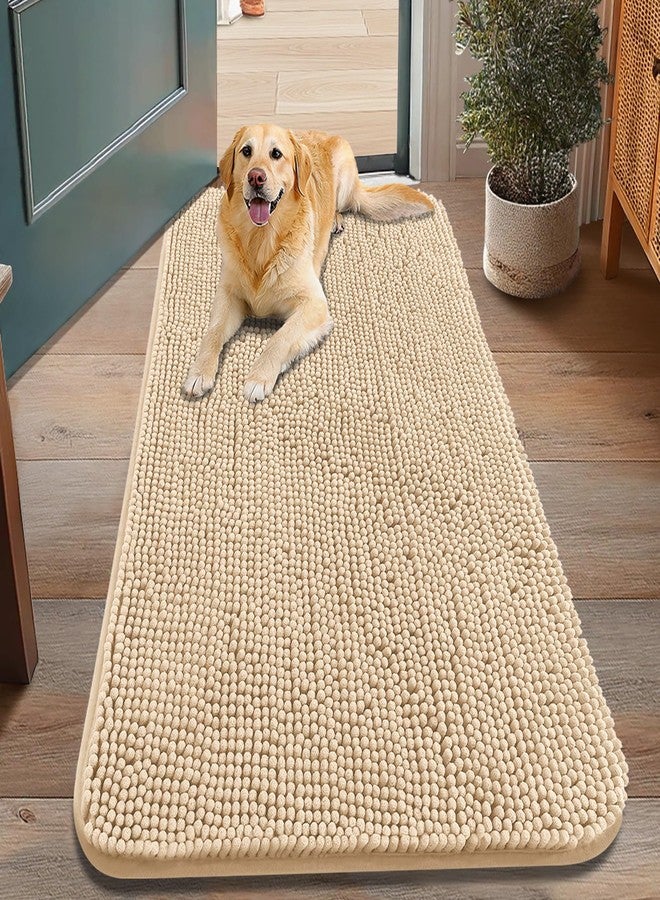 Smiry Dog Door Mat for Muddy Paws 48x30, Absorbs Moisture and Dirt Doormat, Non-Slip Washable Quick Dry Chenille Front Door Mat Indoor Entrance, Entryway Carpet for Inside Floor, Beige - Image 1