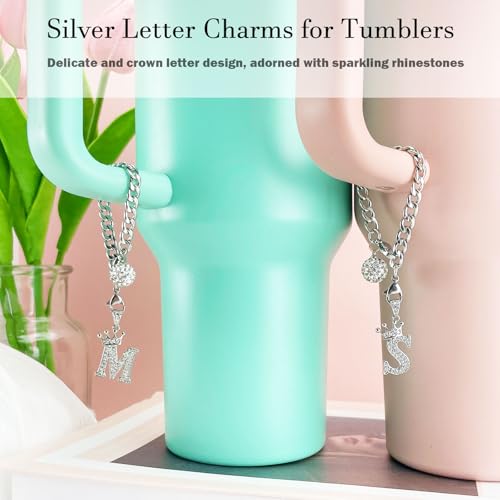 LUHOHI Silver Letter Charms for Stanley Cup- Crown Letter Charms Accessories for Stanley Handle 40Oz Tumblers Water Bottle Cup Initial Keychain with Diamond Glitter Jewelry Personalized Decorations M - Image 3
