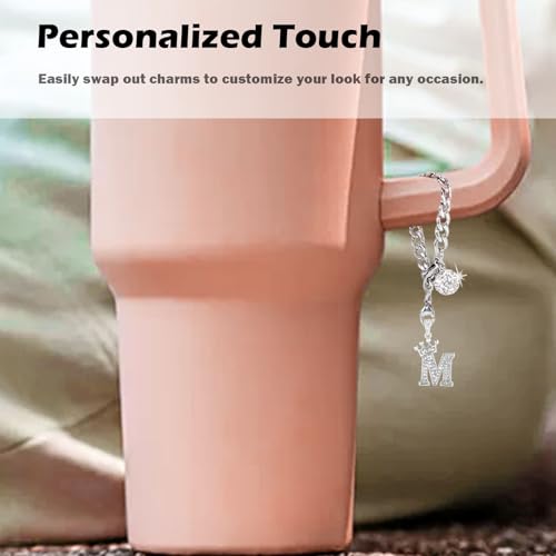 LUHOHI Silver Letter Charms for Stanley Cup- Crown Letter Charms Accessories for Stanley Handle 40Oz Tumblers Water Bottle Cup Initial Keychain with Diamond Glitter Jewelry Personalized Decorations M - Image 4