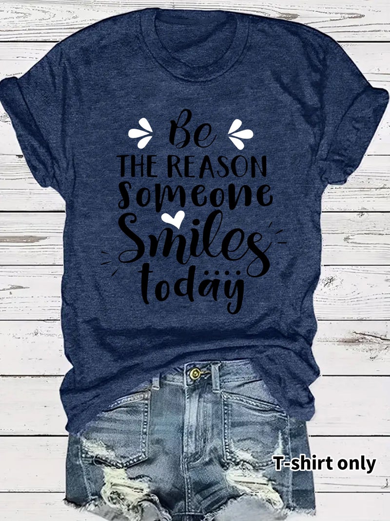 Casual T-Shirt Someone Smiles Today Summer Round Neck Short Sleeve Top Women - Image 1