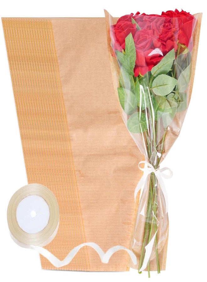 IIDEA 20 Pack Flower Bags for Bouquets with Ribbon, 9.8x18 Inch Kraft Floral Wrapping Sleeves for Valentine's Day, Wedding, Birthday, Graduation Gift Packaging (Craft) - Image 1