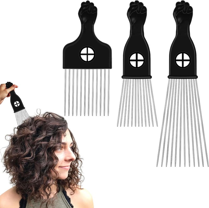 3 Pcs Afro Comb Metal Comb Metal Afro Combs for Curly Hair Mens Hair Combs for Wavy Curly Hair Knotted Hair Thick Hair Hairstyles