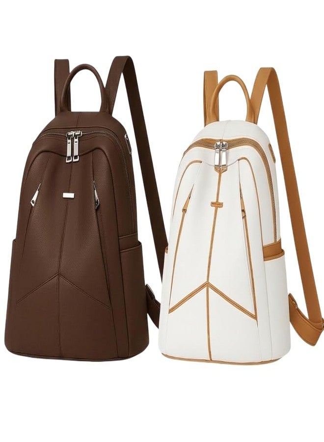 MUCHOVA Stylish Casual Women Combo Backpack, Premium Travel Bag for Girl, Fashion Lightweight College Medium Bag for Women, Multi-Pocket Designer Backpack Purse for Girls & Ladies (Choco-White) - Image 1