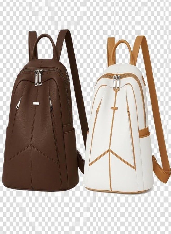MUCHOVA Stylish Casual Women Combo Backpack, Premium Travel Bag for Girl, Fashion Lightweight College Medium Bag for Women, Multi-Pocket Designer Backpack Purse for Girls & Ladies (Choco-White) - Image 4