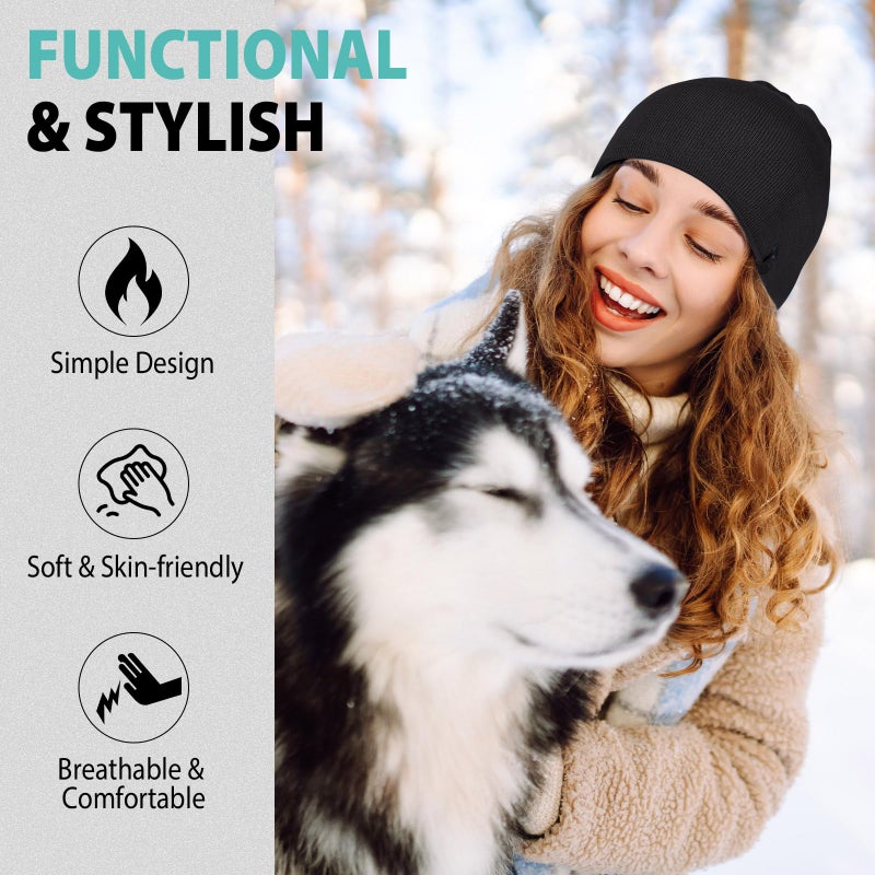 AOPREL Beanie for Men, Soft Cotton Beanie for Women, Warm Unisex Winter Hat, Running Skull Cap Mens Beanies for Cold Weather Activities (Black) - Image 5