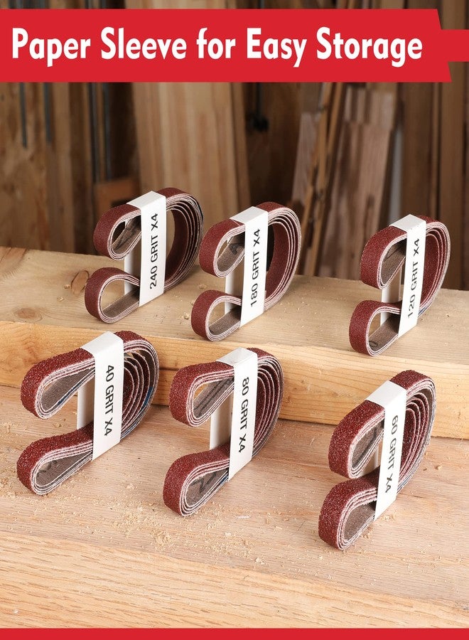 ووركبرو مجموعة من 24 حزام صنفرة WORKPRO مقاس 1/2 × 18 بوصة، أحزمة كاشطة من أكسيد الألومنيوم، 4 من كل من حبيبات 40/60/80/120/180/240، أداة صنفرة حزامية لأعمال النجارة وتلميع المعادن، لون أحمر - Image 3