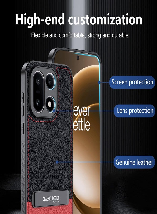 Fhyeugfy for OnePlus 15 Case, [TPU+Premium PU][2 Stand Ways] [Military Grade Drop Protection] with Stand Shockproof Case-Black+Red - Image 4