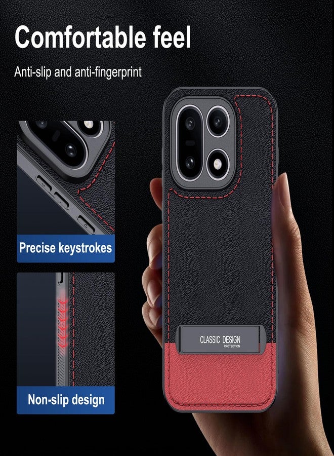 Fhyeugfy for OnePlus 15 Case, [TPU+Premium PU][2 Stand Ways] [Military Grade Drop Protection] with Stand Shockproof Case-Black+Red - Image 3