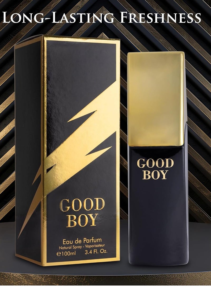 Bold Boy EDP 3.4 fl Oz - Blend of Fresh Citrus, Spice & Amber Accord - Top Notes of Pink & White Pepper & Italian Green Bergamot - Base of Tonka Bean & Cacao - Paraben Free - Elegant 100ml Bottle