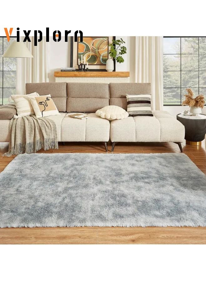 Vixplorn Water grey soft shaggy indoor carpet for bedroom, non-slip fluffy faux wool carpet, super soft carpet fluffy carpet tie-dye carpet for living room tie-dye carpet for bedroom tie-dye carpet for children's room kindergarten home décor non-slip machine washable carpet - Image 1
