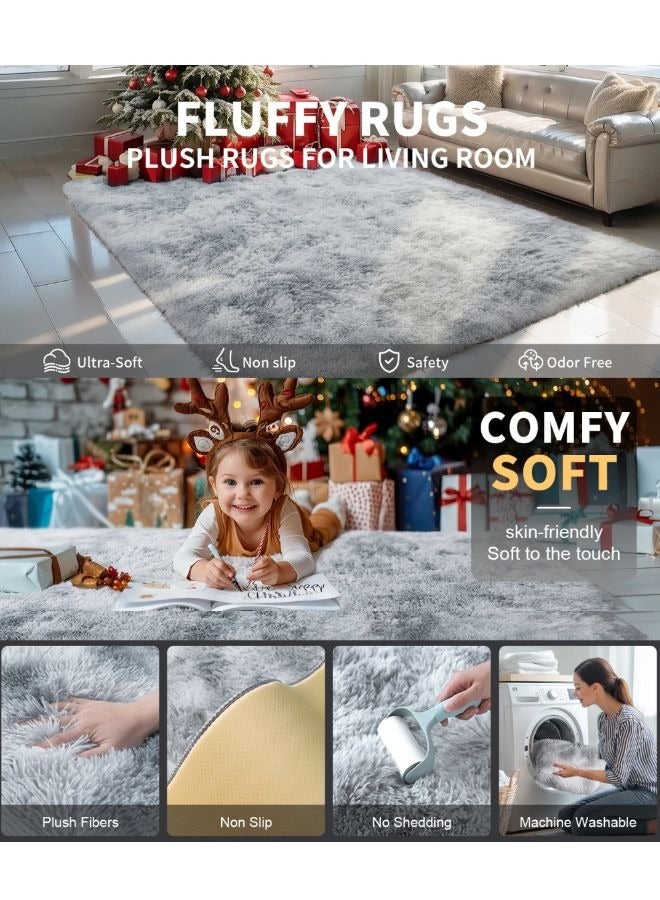 Vixplorn Water grey soft shaggy indoor carpet for bedroom, non-slip fluffy faux wool carpet, super soft carpet fluffy carpet tie-dye carpet for living room tie-dye carpet for bedroom tie-dye carpet for children's room kindergarten home décor non-slip machine washable carpet - Image 3