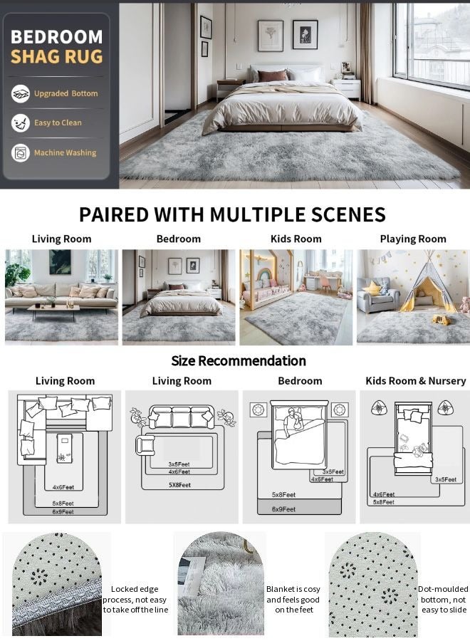 Vixplorn Water grey soft shaggy indoor carpet for bedroom, non-slip fluffy faux wool carpet, super soft carpet fluffy carpet tie-dye carpet for living room tie-dye carpet for bedroom tie-dye carpet for children's room kindergarten home décor non-slip machine washable carpet - Image 4