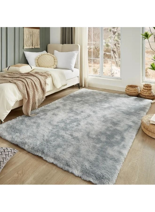 Vixplorn Water grey soft shaggy indoor carpet for bedroom, non-slip fluffy faux wool carpet, super soft carpet fluffy carpet tie-dye carpet for living room tie-dye carpet for bedroom tie-dye carpet for children's room kindergarten home décor non-slip machine washable carpet - Image 2
