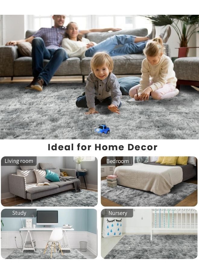 Vixplorn Water grey soft shaggy indoor carpet for bedroom, non-slip fluffy faux wool carpet, super soft carpet fluffy carpet tie-dye carpet for living room tie-dye carpet for bedroom tie-dye carpet for children's room kindergarten home décor non-slip machine washable carpet - Image 5