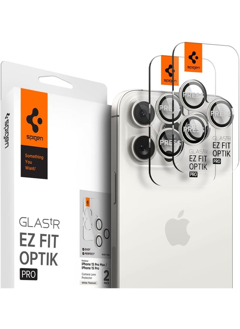 Spigen Glastr Ez Fit Optik PRO for iPhone 15 Pro MAX and iPhone 15 PRO Camera Lens Screen Protector - White Titanium  - Image 1