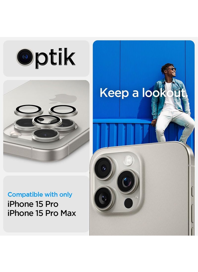 Spigen Glastr Ez Fit Optik PRO for iPhone 15 Pro MAX and iPhone 15 PRO Camera Lens Screen Protector - White Titanium  - Image 2