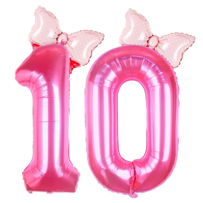 Kwuz 40 Inch Pink Number 10 Balloon with Mini Bow Balloon for Girls 10th Birthday Party Decorations Pink Princess Western Cowgirl Theme Sweet Ten Birthday Party Balloons Decorations Supplies Favors - Image 2
