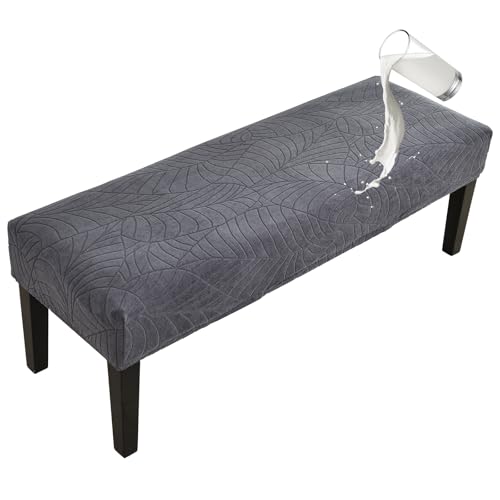 FUANGUI Waterproof Bench Cover, Stretch Jacquard Dining Bench Cover for bedrooms, Living Rooms, Kitchens, Protector Chair Bench Piano Bench Seat Covers Stool Slipcover Removable, Washable - Dark Grey - Image 1