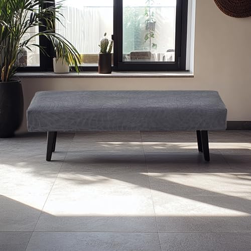 FUANGUI Waterproof Bench Cover, Stretch Jacquard Dining Bench Cover for bedrooms, Living Rooms, Kitchens, Protector Chair Bench Piano Bench Seat Covers Stool Slipcover Removable, Washable - Dark Grey - Image 5