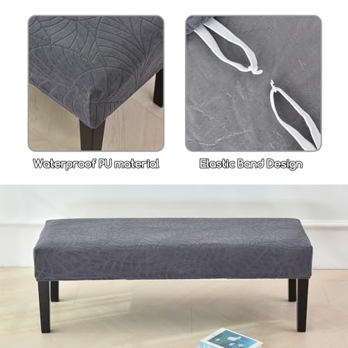 FUANGUI Waterproof Bench Cover, Stretch Jacquard Dining Bench Cover for bedrooms, Living Rooms, Kitchens, Protector Chair Bench Piano Bench Seat Covers Stool Slipcover Removable, Washable - Dark Grey - Image 4