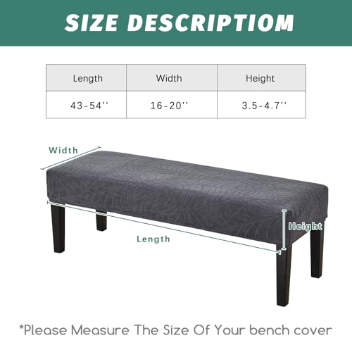 FUANGUI Waterproof Bench Cover, Stretch Jacquard Dining Bench Cover for bedrooms, Living Rooms, Kitchens, Protector Chair Bench Piano Bench Seat Covers Stool Slipcover Removable, Washable - Dark Grey - Image 3
