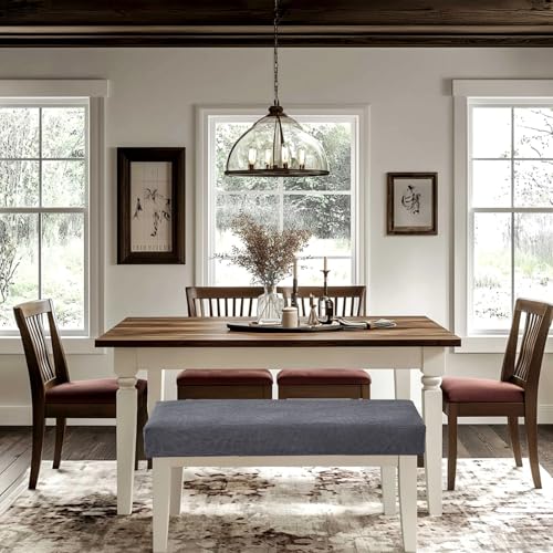 FUANGUI Waterproof Bench Cover, Stretch Jacquard Dining Bench Cover for bedrooms, Living Rooms, Kitchens, Protector Chair Bench Piano Bench Seat Covers Stool Slipcover Removable, Washable - Dark Grey - Image 2