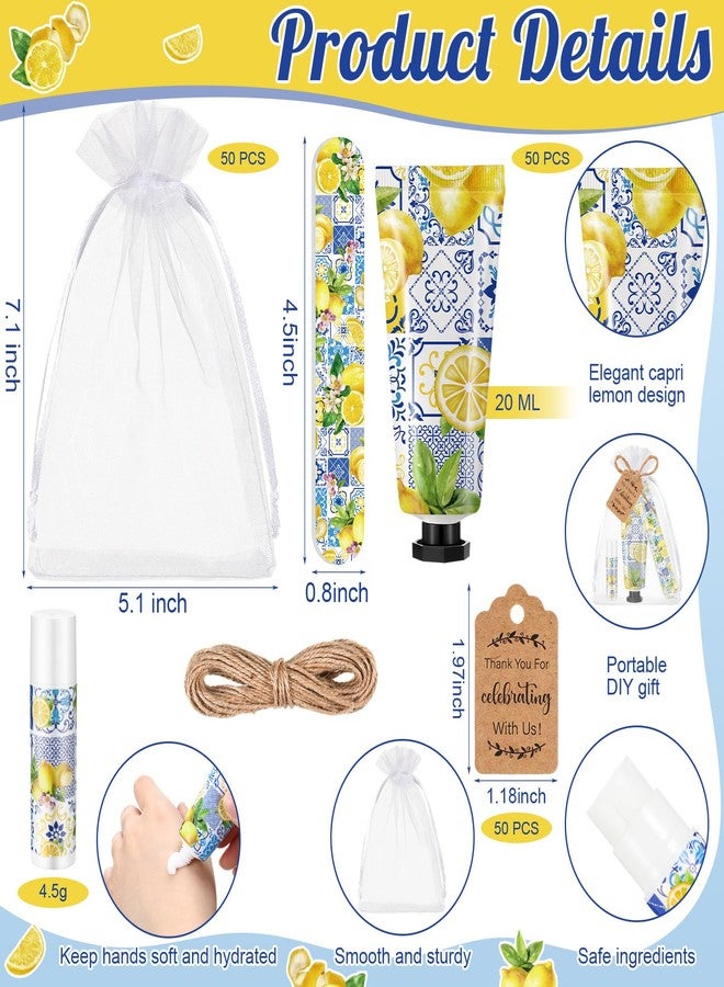 Leelosp 50 Sets Capri Lemon Hand Cream and Lip Balm Nail File Gift Bulk Summer Lemon Party Favors Wedding Favor for Guest Travel Size Hand Lotion Lip Balm Gifts Set Bridal Baby Shower Birthday - Image 3