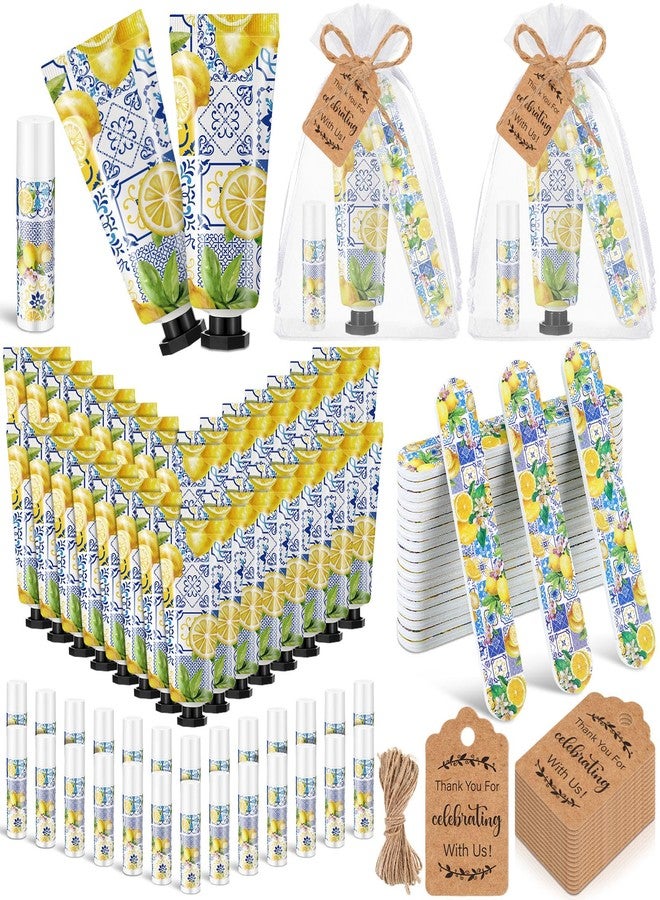 Leelosp 50 Sets Capri Lemon Hand Cream and Lip Balm Nail File Gift Bulk Summer Lemon Party Favors Wedding Favor for Guest Travel Size Hand Lotion Lip Balm Gifts Set Bridal Baby Shower Birthday - Image 1
