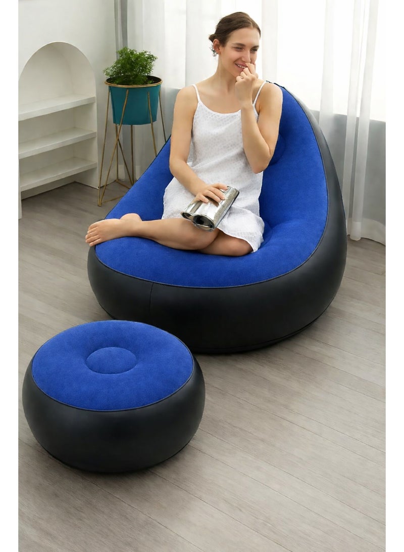 كرسي أريكة قابل للنفخ مع مسند للقدمين - كرسي استرخاء هوائي مريح مع مسند للقدمين | مقعد استرخاء محمول من مادة PVC المخملية للاستخدام الداخلي والخارجي والتخييم والاسترخاء - Image 3