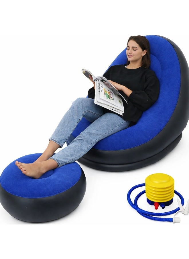 كرسي أريكة قابل للنفخ مع مسند للقدمين - كرسي استرخاء هوائي مريح مع مسند للقدمين | مقعد استرخاء محمول من مادة PVC المخملية للاستخدام الداخلي والخارجي والتخييم والاسترخاء - Image 4