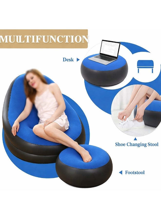 كرسي أريكة قابل للنفخ مع مسند للقدمين - كرسي استرخاء هوائي مريح مع مسند للقدمين | مقعد استرخاء محمول من مادة PVC المخملية للاستخدام الداخلي والخارجي والتخييم والاسترخاء - Image 2