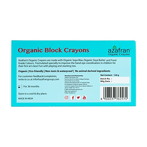 Azafran Organics 16 Non-toxic Block Crayons, Standard Size, For Pre School Kids, Baby Safe, Hypoallergenic, No Mineral Oils, No Harmful Chemicals, 16 Color Shades, Multi-coloured. - Image 3