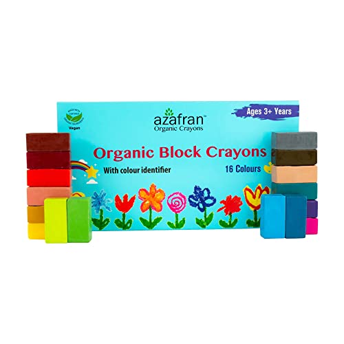 Azafran Organics 16 Non-toxic Block Crayons, Standard Size, For Pre School Kids, Baby Safe, Hypoallergenic, No Mineral Oils, No Harmful Chemicals, 16 Color Shades, Multi-coloured. - Image 1