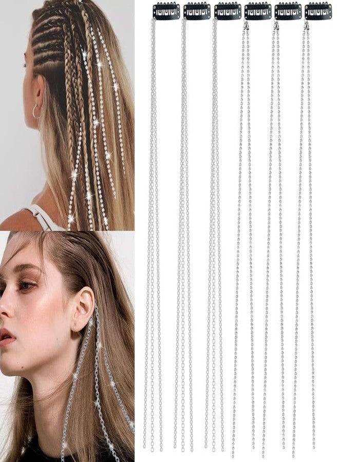 RECTYO GALLERY 6 Premium Pack Silver Punk Tassel Hair Clips with Rhinestones - Image 1