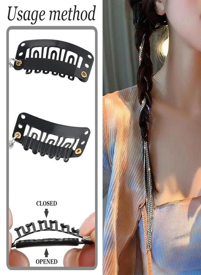 RECTYO GALLERY 6 Premium Pack Silver Punk Tassel Hair Clips with Rhinestones - Image 3