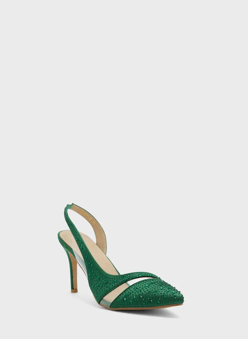 Ella Limited Edition Diamante Stone And Clear Slingback Pump