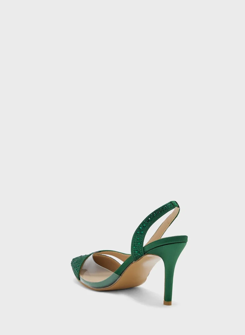 Ella Limited Edition Diamante Stone And Clear Slingback Pump