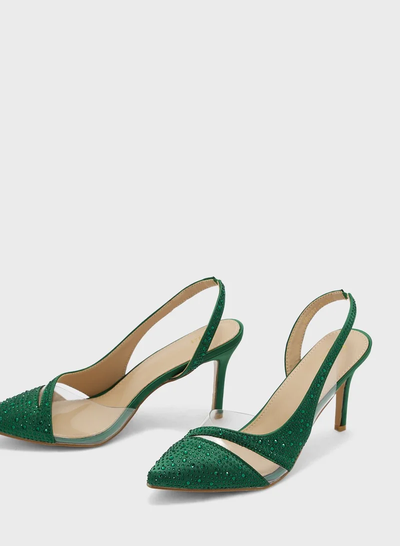 Ella Limited Edition Diamante Stone And Clear Slingback Pump