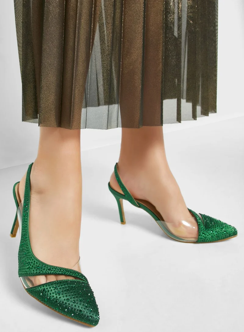 Ella Limited Edition Diamante Stone And Clear Slingback Pump