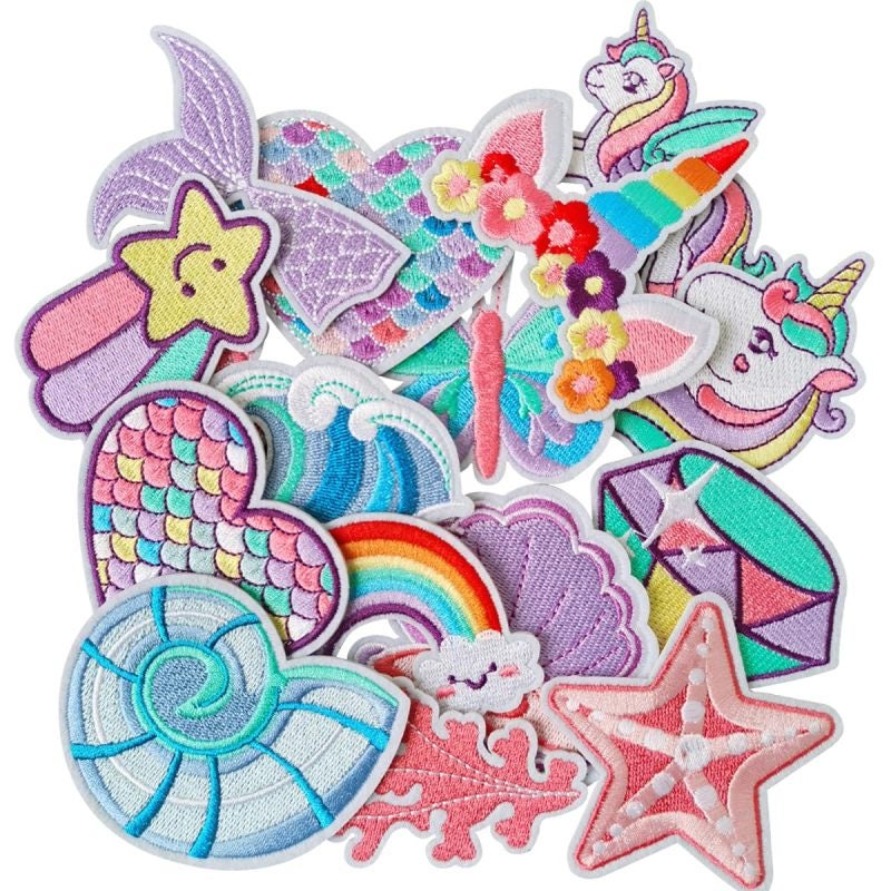 Iron-On Patches 16 Assorted Embroidered Designs - Easy To Apply Wash-Safe Durable Adhesion Unicorn Patches For Kids Home Craft Projects Clothing Decoration - Image 2