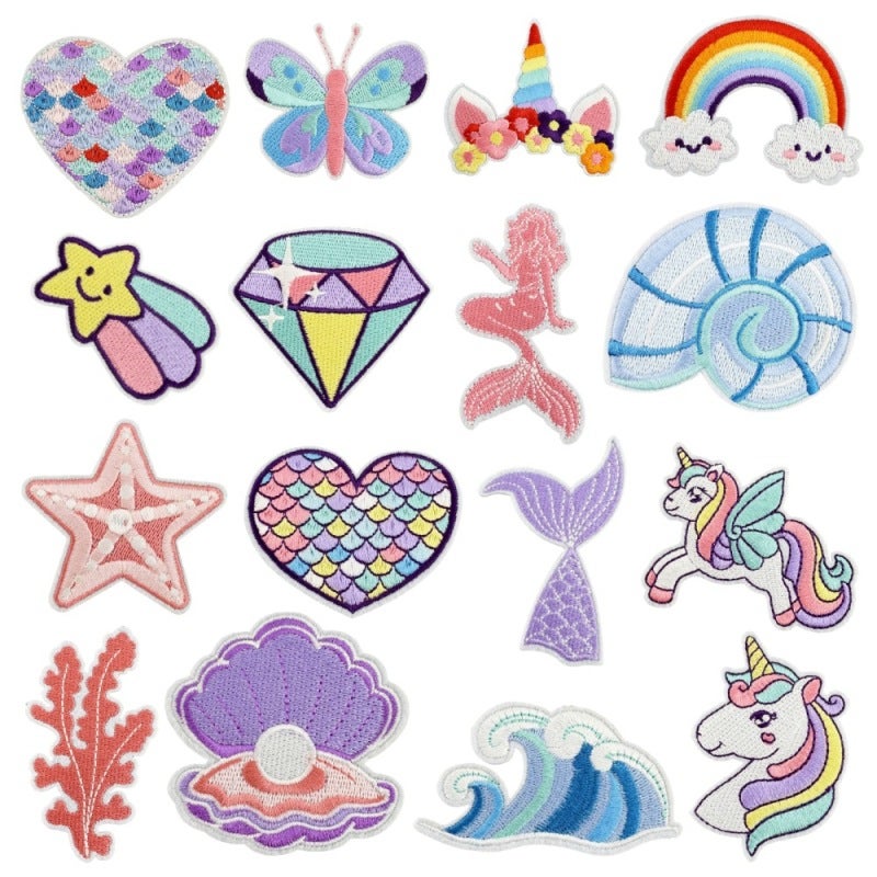 Iron-On Patches 16 Assorted Embroidered Designs - Easy To Apply Wash-Safe Durable Adhesion Unicorn Patches For Kids Home Craft Projects Clothing Decoration - Image 1