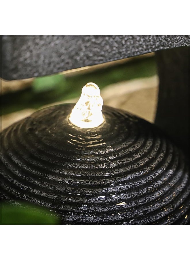 Yatai - Yatai Modern Art-Inspired Design Water Fountain, Polyresin & Fiberglass Cascading Waterfall Fountain, Tabletop Fountain with LED Light, Indoor/Outdoor Freestanding Fountains for Garden, Home & Event - Image 1
