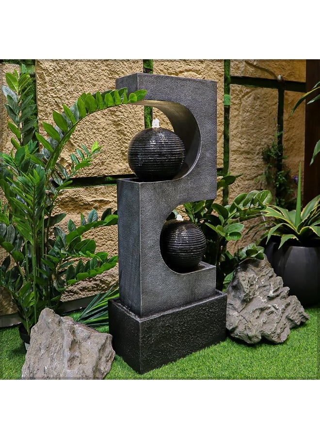 Yatai - Yatai Modern Art-Inspired Design Water Fountain, Polyresin & Fiberglass Cascading Waterfall Fountain, Tabletop Fountain with LED Light, Indoor/Outdoor Freestanding Fountains for Garden, Home & Event - Image 1