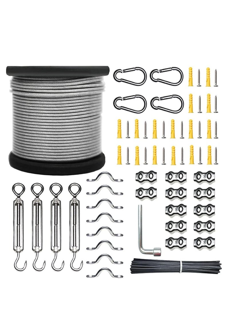 Generic String Light Hanging Kit 200FT Outdoor Light Hanging Kit Globe String Lights Suspension Kit Vinyl Coated 304 Stainless Steel Cable Outdoor Light Guide Wire Outdoor Light Hanging Kit - Image 1