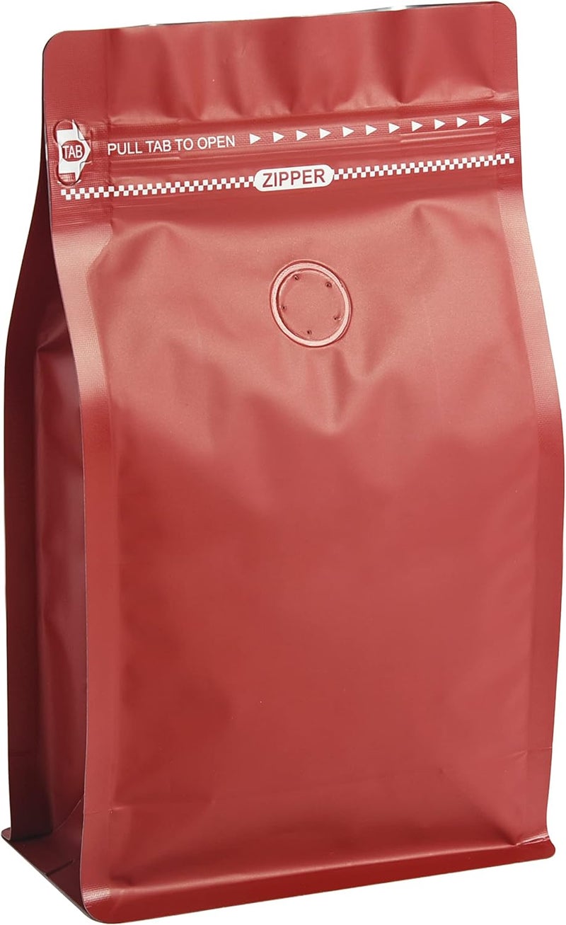 felipack 100 Count 16oz Red Coffee Bags with Aluminum Foil Liner, High Barrier Coffee Pouches with Degassing Valve, Ziplock Food Storage Bags with Pull Tape, Pack of 100, 16oz/1lb/500gram - Image 1