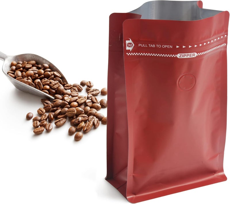 felipack 100 Count 16oz Red Coffee Bags with Aluminum Foil Liner, High Barrier Coffee Pouches with Degassing Valve, Ziplock Food Storage Bags with Pull Tape, Pack of 100, 16oz/1lb/500gram - Image 4
