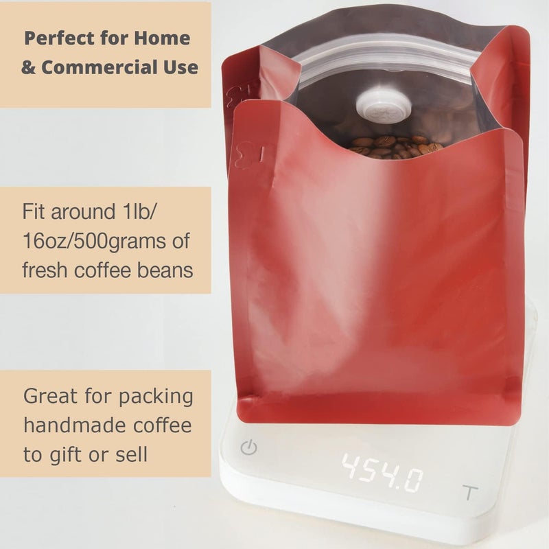 felipack 100 Count 16oz Red Coffee Bags with Aluminum Foil Liner, High Barrier Coffee Pouches with Degassing Valve, Ziplock Food Storage Bags with Pull Tape, Pack of 100, 16oz/1lb/500gram - Image 5