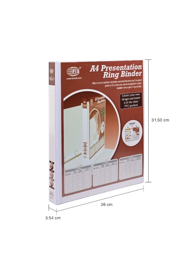 FIS Presentation Binder A4 Size(210x297mm) Documents, 2[D] Ring Type, 15mm Ring Size, 1.25 Inches Spine Size with Clear PVC Pocket for Your Label Design, Box of 10 Pieces, White Color-FSBD215DPB10 - Image 2