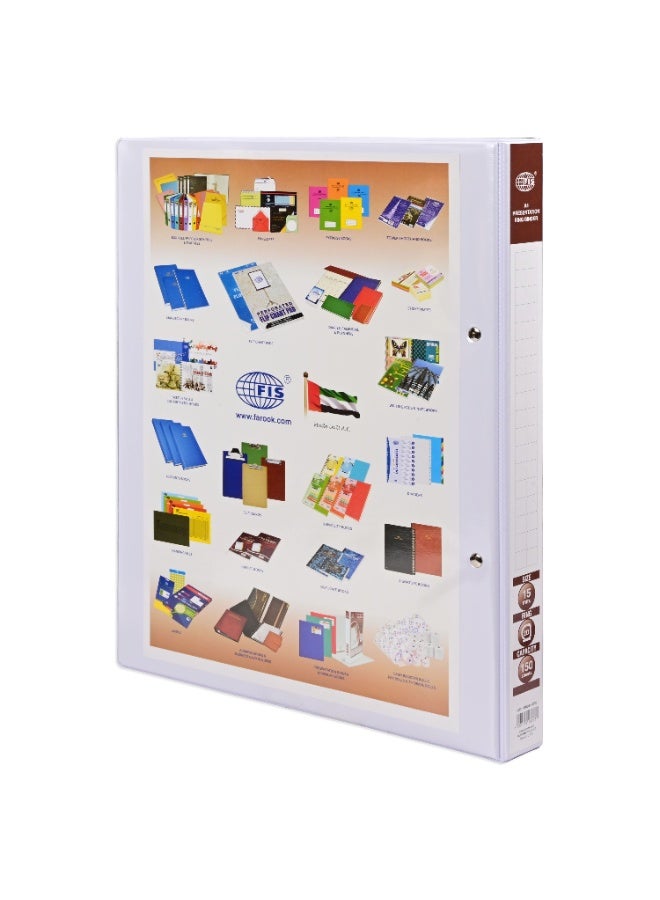 FIS Presentation Binder A4 Size(210x297mm) Documents, 2[D] Ring Type, 15mm Ring Size, 1.25 Inches Spine Size with Clear PVC Pocket for Your Label Design, Box of 10 Pieces, White Color-FSBD215DPB10 - Image 5