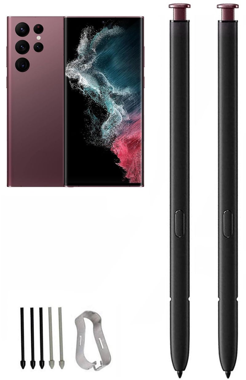Befzygwk 2 Pcs Galaxy S22 Ultra S Pen Replacement for Samsung Galaxy S22 Ultra 5G Stylus Pen, S22 S Pen Without Bluetooth S Pen + Tips/Nibs (Burgundy*2) - Image 1